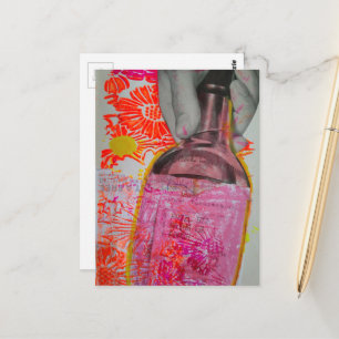 Carte Postale Collage en techniques mixtes de bouteille de whisk