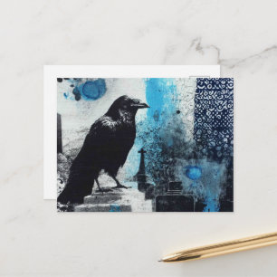 Carte Postale Collage en techniques mixtes de corbeau