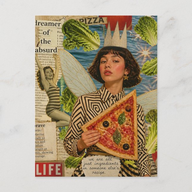 Carte Postale Collage en techniques mixtes de fée de pizza (Devant)