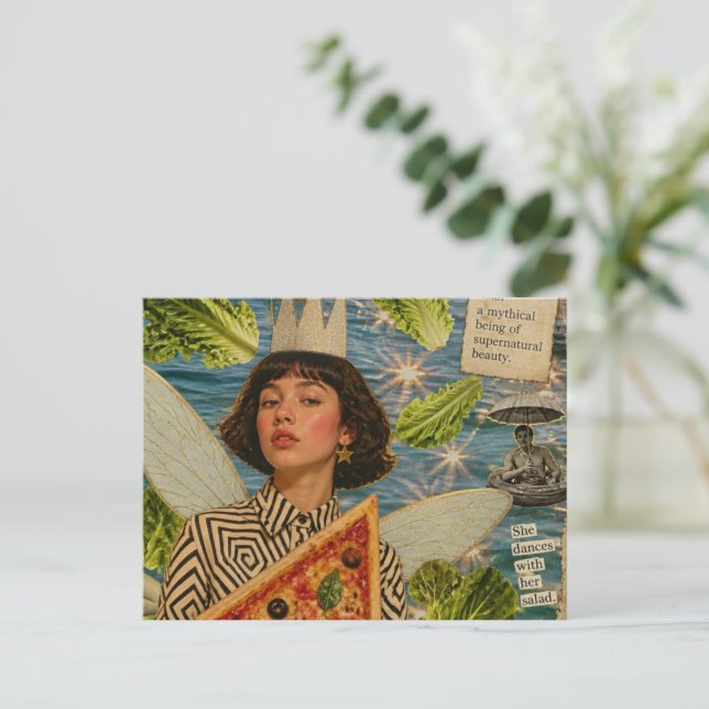 Carte Postale Collage en techniques mixtes de fée de pizza (Debout devant)