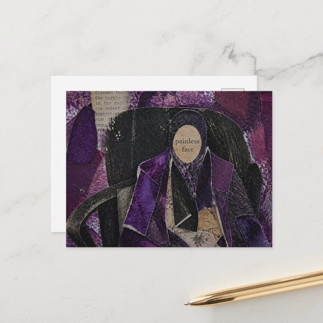 Carte Postale Collage en techniques mixtes de visage indolore ab (Devant/Arrière en situation)