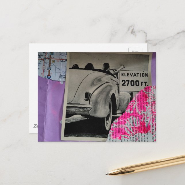 Carte Postale Collage en techniques mixtes de voyage (Devant/Arrière en situation)