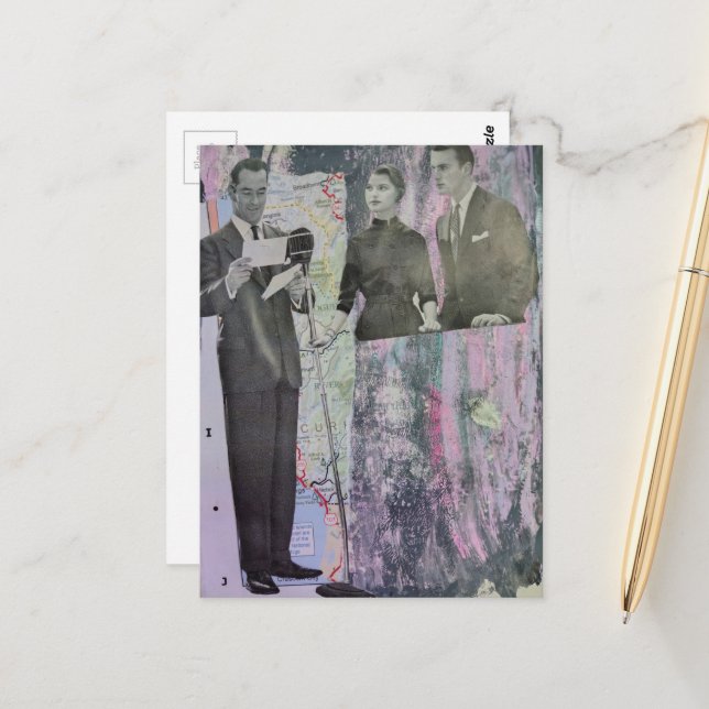 Carte Postale Collage en techniques mixtes d'un couple dans une  (Devant/Arrière en situation)
