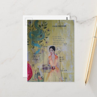 Carte Postale Collage en techniques mixtes d'une femme d'été et