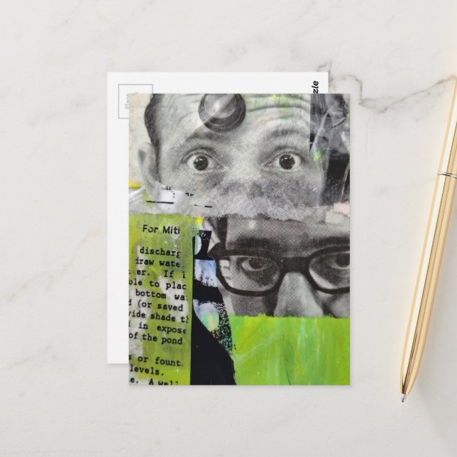 Carte Postale Collage en techniques mixtes Les yeux du docteur (Devant/Arrière en situation)