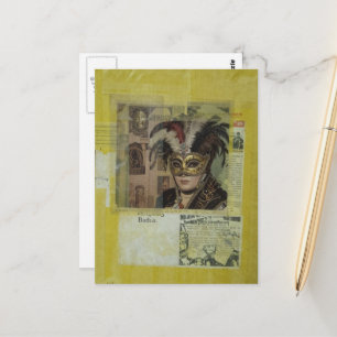 Carte Postale Collage en techniques mixtes Mardi Gras