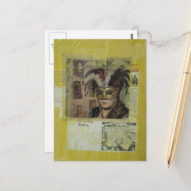 Carte Postale Collage en techniques mixtes Mardi Gras (Devant/Arrière en situation)