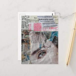 Carte Postale Collage en techniques mixtes sur compte de visage