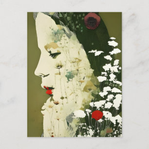 Carte Postale Collage Femme et Fleurs