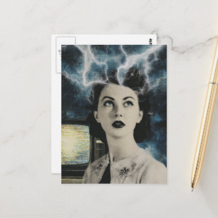 Carte Postale collage femme et téléviseur de style rétro électri