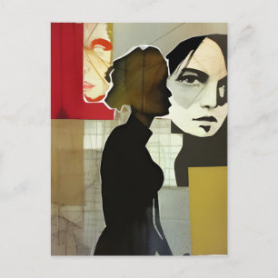 Carte Postale Collage figuratif en techniques mixtes