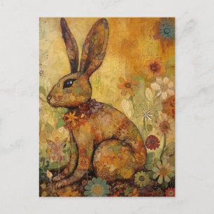 Carte Postale Collage floral de lapin