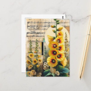 Carte Postale Collage Hollyhock Jaune