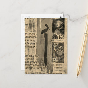 Carte Postale Collage mixte au pinceau sépia