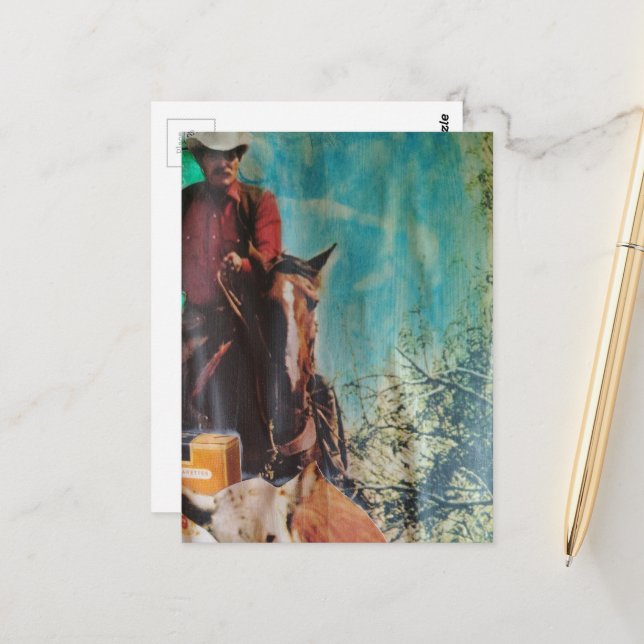 Carte Postale Collage mixte Cowboy Rétro (Devant/Arrière en situation)