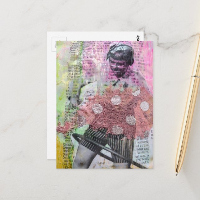 Carte Postale Collage mixte de danse hula rétro (Devant/Arrière en situation)