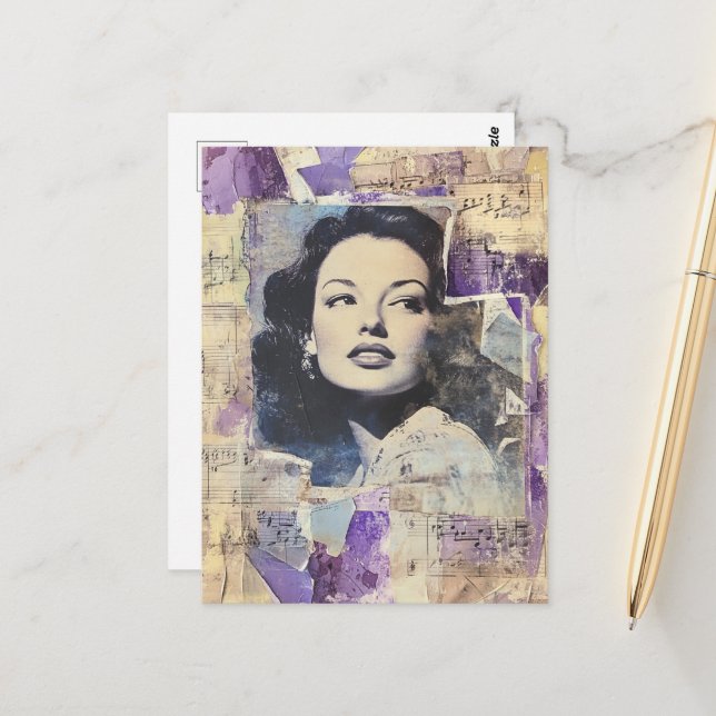 Carte Postale Collage mixte de femme vintage (Devant/Arrière en situation)