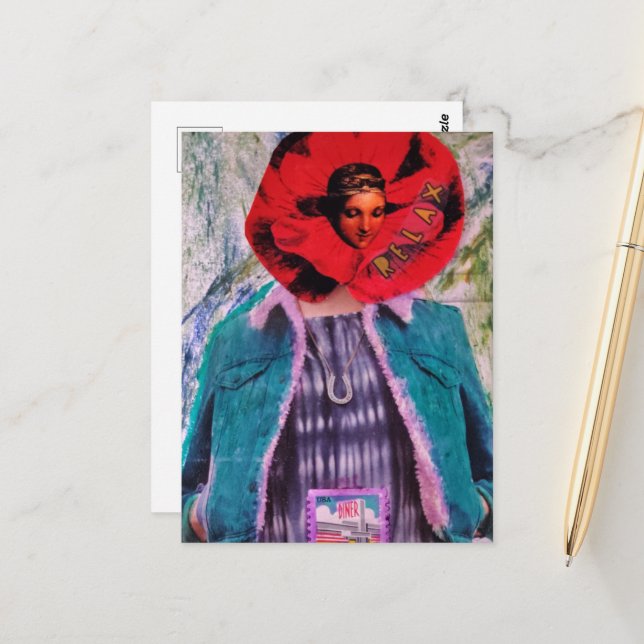 Carte Postale Collage mixte de fleurs rouges Relax Femme (Devant/Arrière en situation)