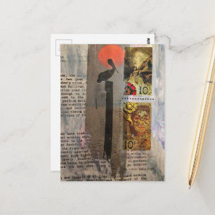Carte Postale Collage mixte de Pélican