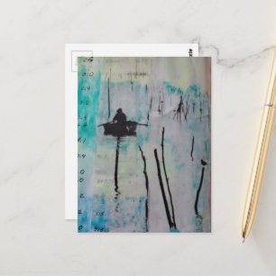 Carte Postale Collage mixte d'un bateau et d'un oiseau