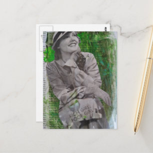 Carte Postale collage mixte femme fille riche pauvre vintage