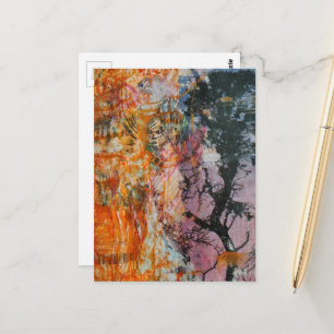 Carte Postale Collage multimédia Arbre Rose Orange Bleu Noir