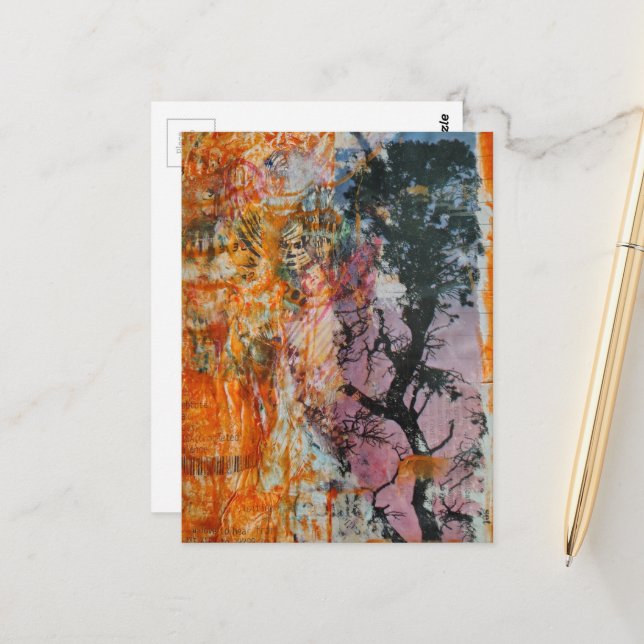 Carte Postale Collage multimédia d'arbre (Devant/Arrière en situation)