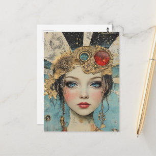 Carte Postale Collage multimédia de femme mignonne