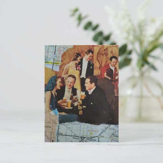 Carte Postale Collage multimédia de fête rétro (Debout devant)