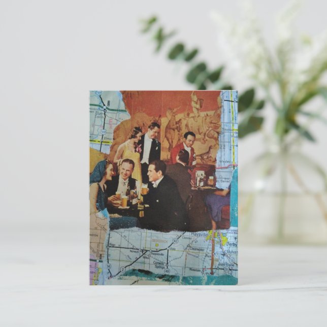 Carte Postale Collage multimédia de fête rétro (Debout devant)
