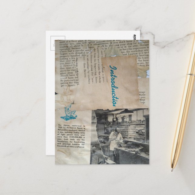 Carte Postale Collage multimédia d'introduction à la menuiserie  (Devant/Arrière en situation)