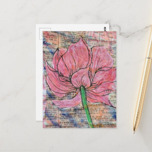 Carte Postale Collage multimédia Fleur rose