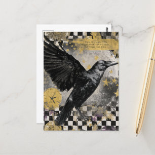 Carte Postale Collage multimédia mixte Corbeau