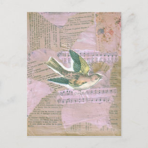 Carte Postale Collage multimédia mixte d'oiseaux
