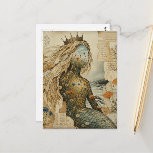 Carte Postale Collage multimédia Sirène Fleur Sauvage