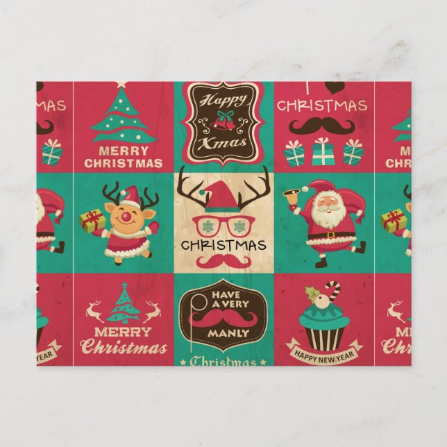 Carte postale Collage Mustache de Noël très maniaq (Devant)