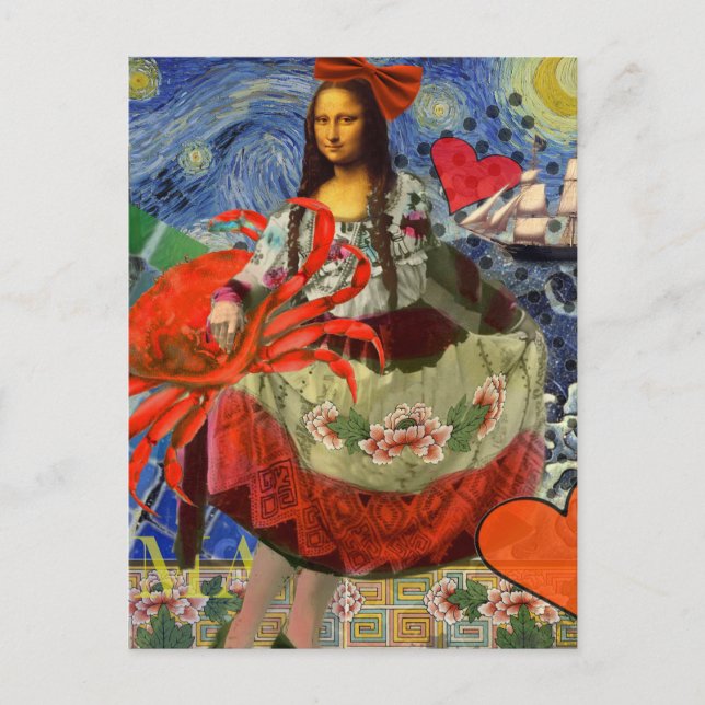 Carte Postale Collage Nuit Étoilée de Mona Lisa : Surréalisme Fa (Devant)