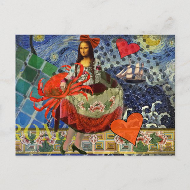 Carte Postale Collage Nuit étoilée de Mona Lisa : Surréalisme fa (Devant)
