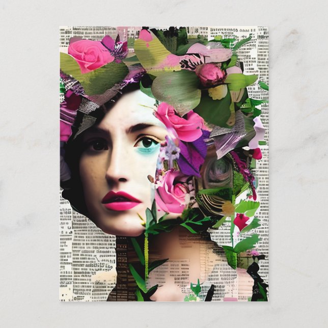 Carte Postale Collage papier pour femme vintage (Devant)