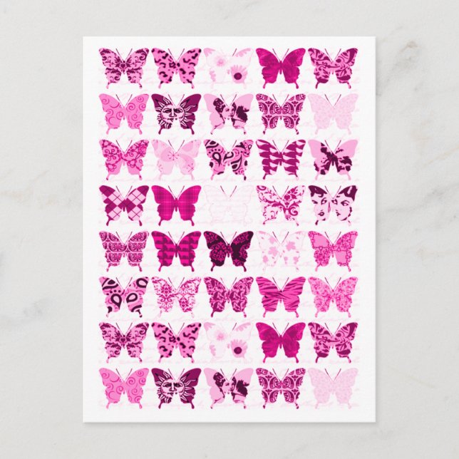 Carte Postale Collage papillon rose (Devant)