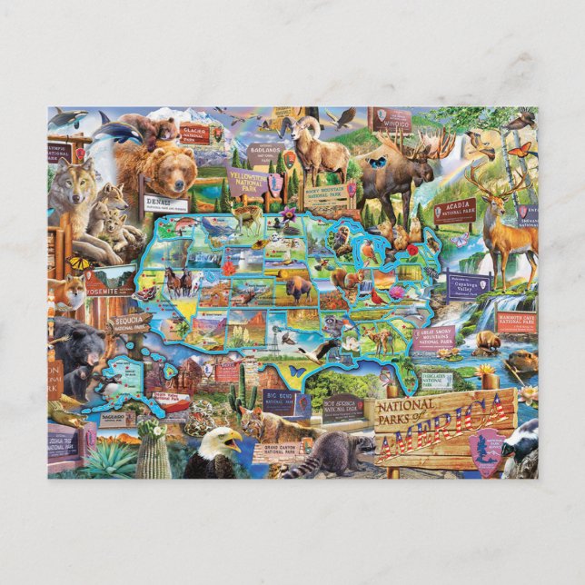 Carte Postale Collage parcs nationaux américains (Devant)