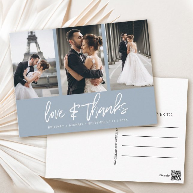 Carte Postale Collage photo à la main Dusty Merci bleu (Show your appreciation to your loved ones with an awesome photo thank-you card!)