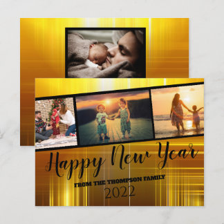 Carte Postale Collage photo Bonne Année noir et or