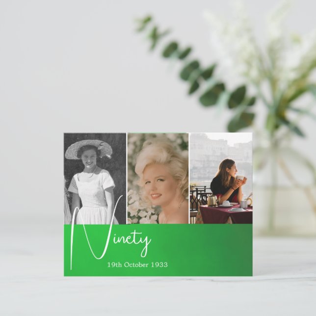 Carte Postale Collage photo d'anniversaire 90 ans Vert (Debout devant)