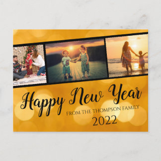 Carte Postale Collage photo de Bonne Année en Or
