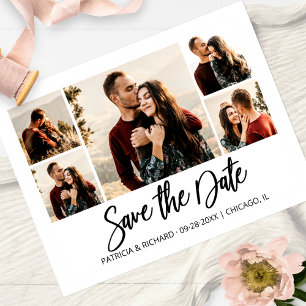 Carte Postale Collage photo de mariage à la date de sauvegarde d