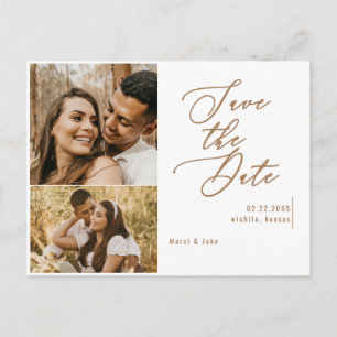 Carte Postale Collage Photo Gold Texte Mariage Enregistrer la da