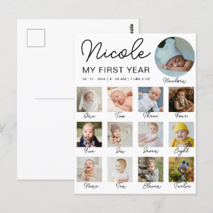 Carte Postale Collage photo moderne de la première année de bébé