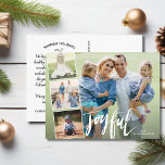 Carte Postale Collage photo moderne Joyful Hand Lettré<br><div class="desc">Célébrez la saison avec cette carte postale amusante avec 4 de vos photos et le mot "Joyeux" sur le devant et votre note personnalisée sur le dos. Ou, si vous le souhaitez, supprimez la note dactylographiée sur le dos et écrivez chaque carte postale individuellement. Ajoutez votre adresse pour faciliter l'envoi....</div>