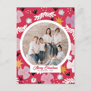 Carte Postale collage photo personnalisé de joyeux noël rouge
